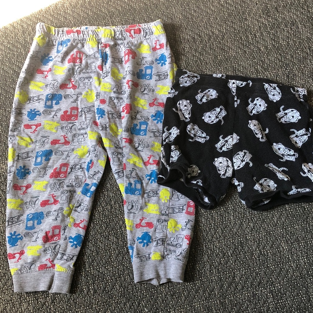 2 Kids Grey Pajama Pants with Red, Blue & Yellow Vehicle Print